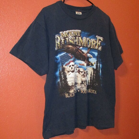 Mt Rushmore Eagle Clothing Vintage 1989 Men Large Black Tan Brown Graphic Shirt